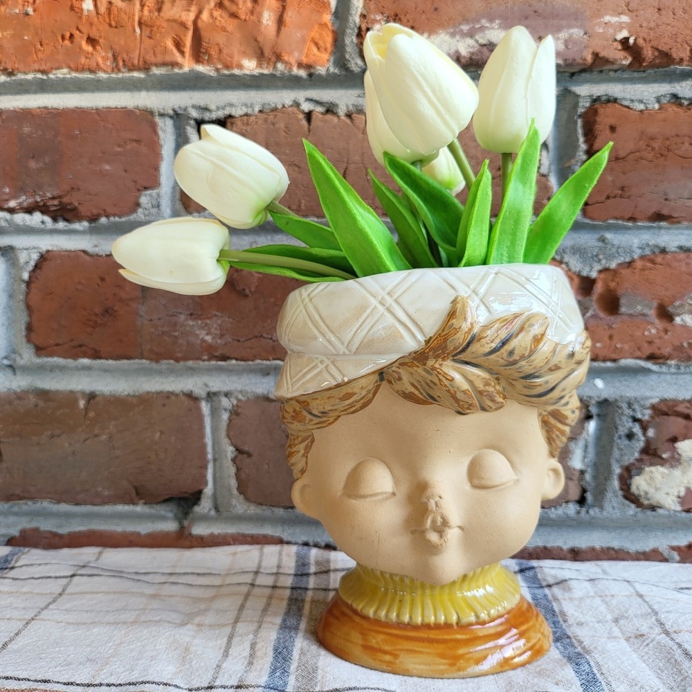 Vintage Wall Pocket Head‎ Face Boy with Hat Wall Vase Vintage • MCM Wall Vase